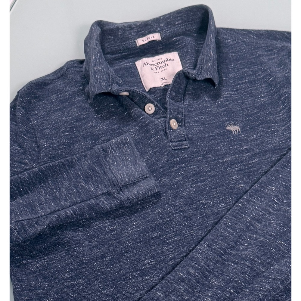 Abercrombie & Fitch Muscle Mens Long Sleeve Collared Henley Polo Shirt Blue - XL